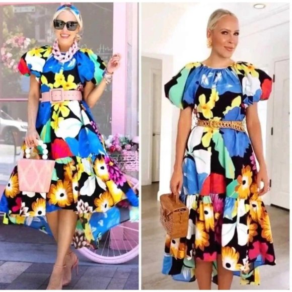 NWT Christopher John Rogers x Target Floral Puff Sleeve Dress High Low Large - Picture 4 of 15